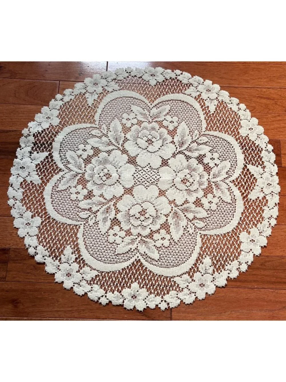 Cream Lace Round Doily Floral Pattern Decorative 19